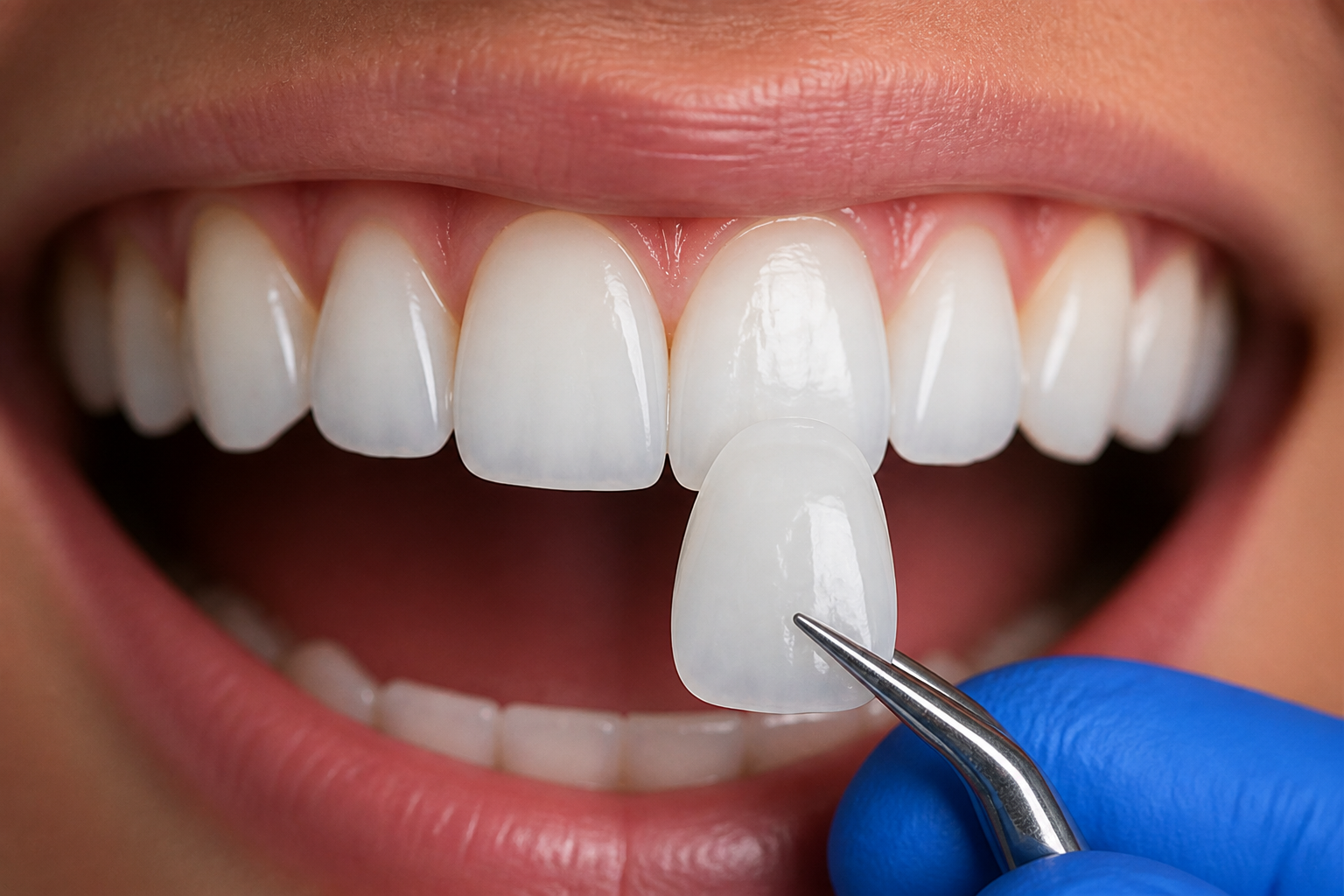 Coroa e faceta de porcelana confeccionadas na OdontoBoss